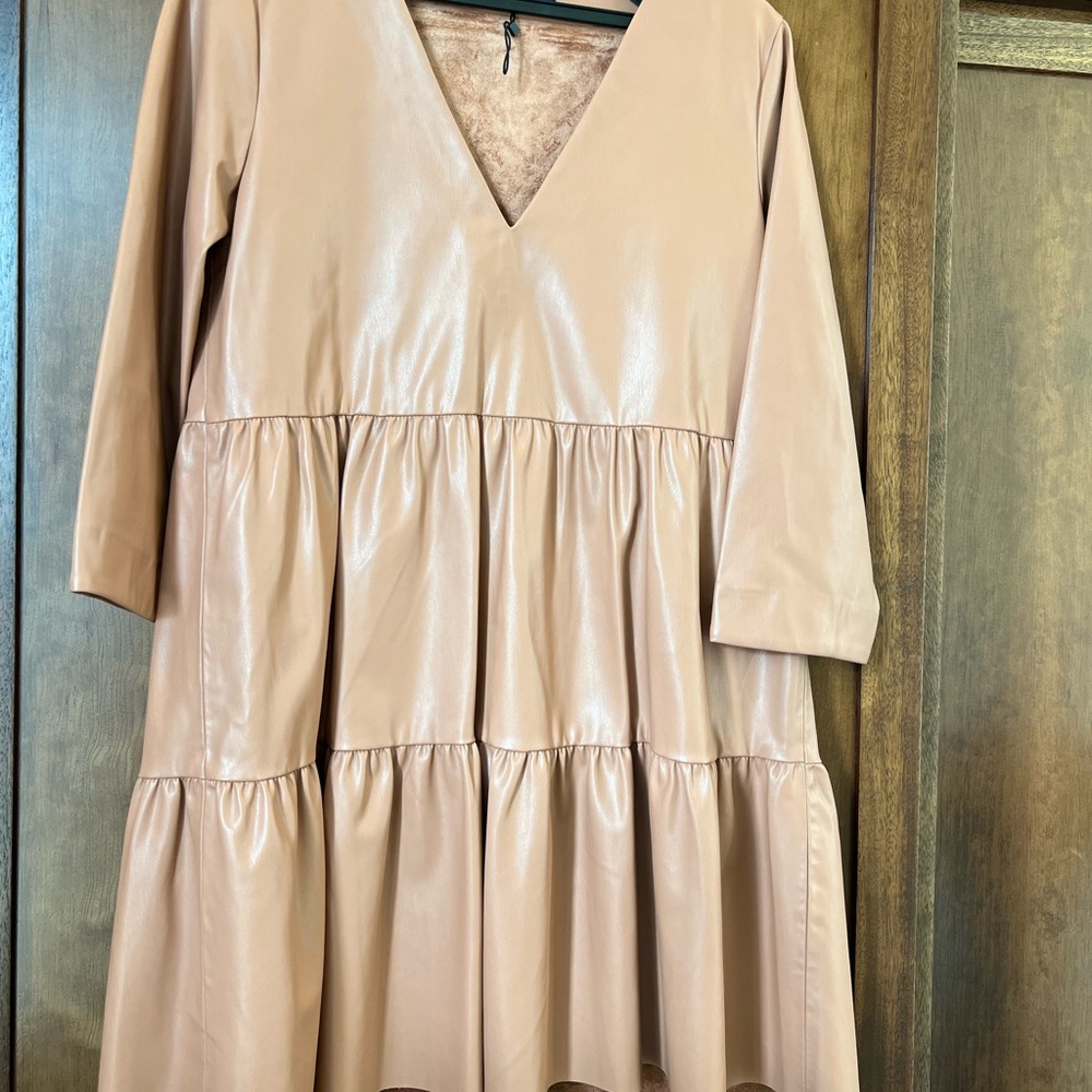 Zara Vegan Tiered Leather Swing Dress Size S